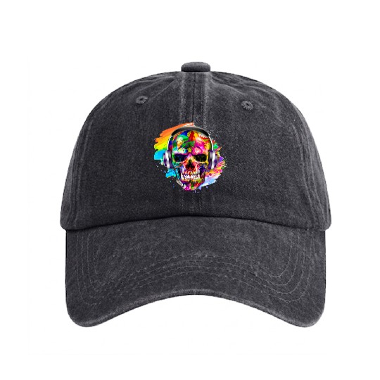 Colorful skull Washed Denim Baseball Caps
