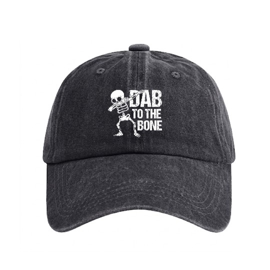 Dab To The Bone Dancing Skeleton Halloween Washed Denim Baseball Caps