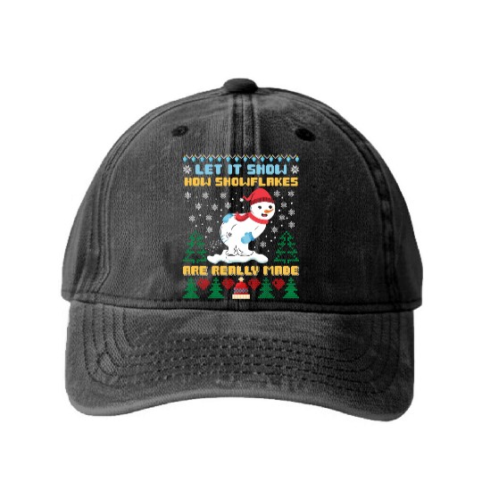 Snowman Let it Snow Christmas Snow Fever Washed Denim Baseball Caps
