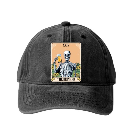 Funny Tarot Card Craft Beer Alcohol Washed Denim Baseball Caps