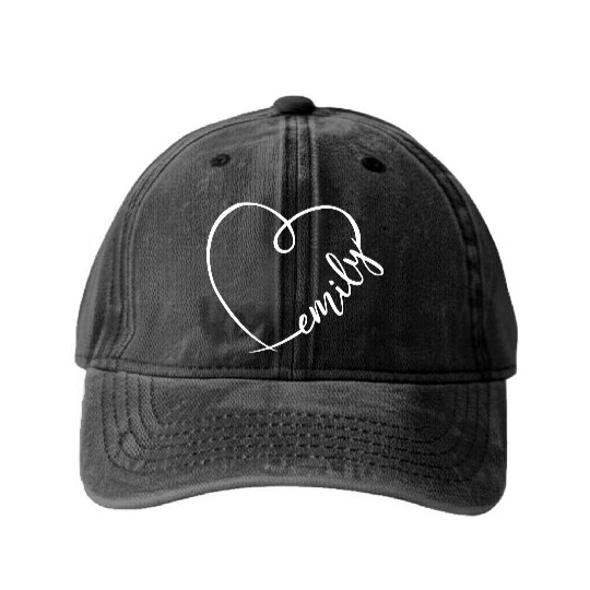 Emily Name Heart Calligraphy Washed Denim Baseball Caps