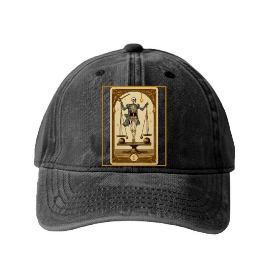 Planking Tarot Card Skeleton Balance Scale Core Washed Denim Baseball Caps
