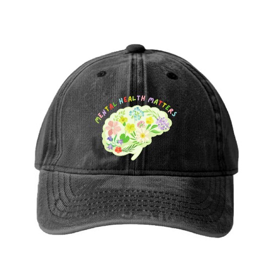 Mental Health Matters Floral Mind Nature Brain Washed Denim Baseball Caps