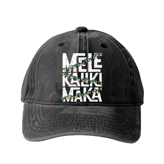 Mele Kalikimaka Hawaiian Christmas Holidays Themed Washed Denim Baseball Caps