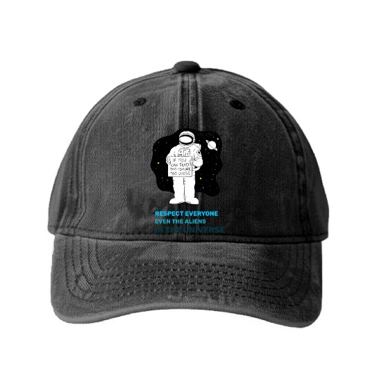 Black White Astronauts and Aliens Washed Denim Baseball Caps