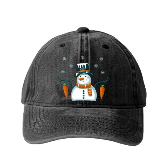 New Year's snowman with snowflakes Washed Denim Baseball Caps