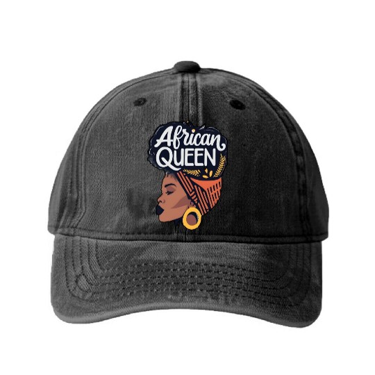 African Queen Afrocentric Queen Washed Denim Baseball Caps