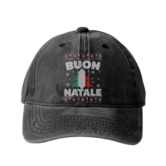 Buon Natale Italian Ugly For And Washed Denim Baseball Caps