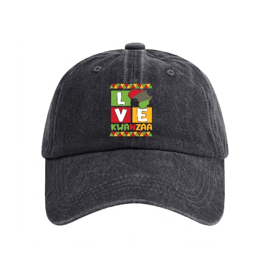 Happy Kwanzaa Vibes Black Heritage Holiday Washed Denim Baseball Caps