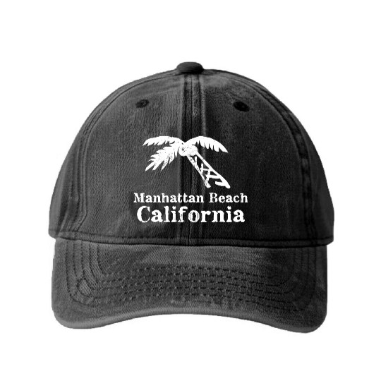 Manhattan Beach California Palm Tree Souvenirs Washed Denim Baseball Caps