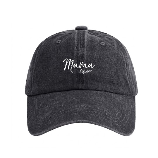 Fun First Mother'S Day For New Moms Mama Est 2019 Washed Denim Baseball Caps