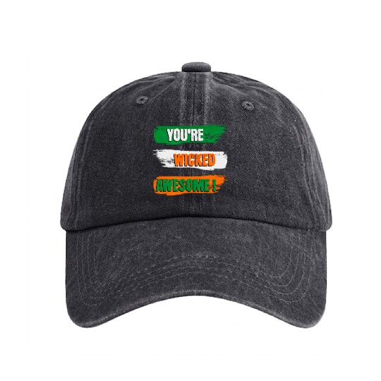 You're Wicked Awesome Graphic Washed Denim Baseball Caps