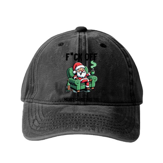 Funny Christmas F*ck Off Merry Christmas Washed Denim Baseball Caps