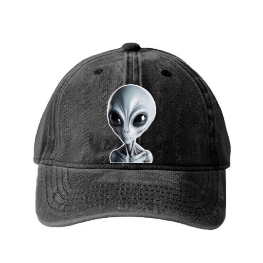 Grey Alien Washed Denim Baseball Caps