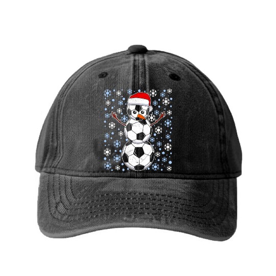 Soccer Fan Snowman Snowflakes Winter Lover Washed Denim Baseball Caps