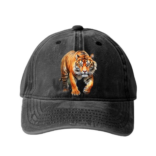 tiger watercolor Washed Denim Baseball Caps