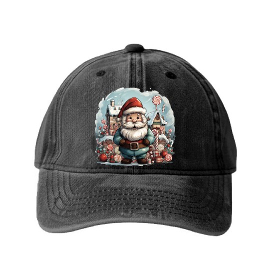 a jolly Santa Claus surround Washed Denim Baseball Caps