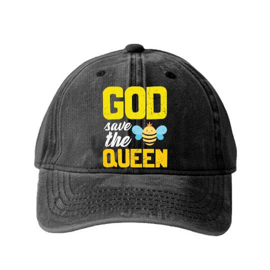 Earth Quote God Save The Queen Bee Washed Denim Baseball Caps