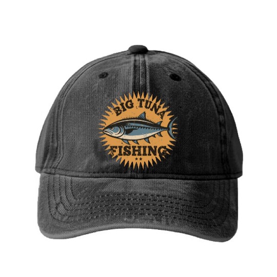 Big Tuna Fishing Vintage Design Washed Denim Baseball Caps