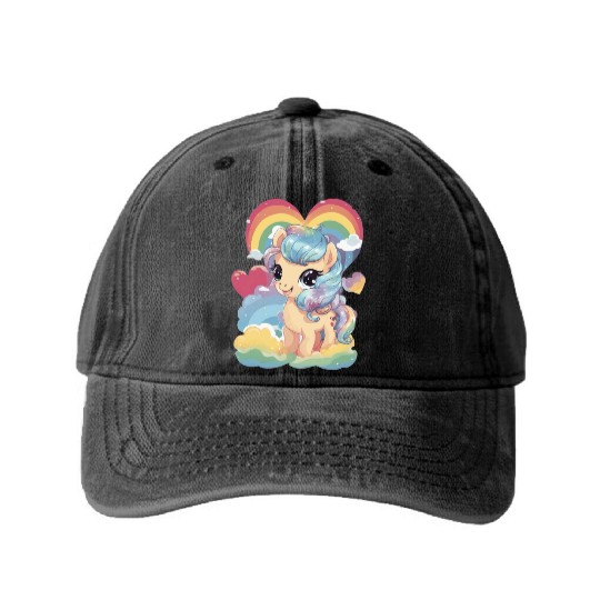 Forever Love Pony Washed Denim Baseball Caps