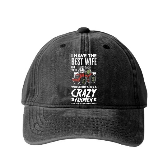 Crazy Farmer Wife Husband Funny Farmer Gift Washed Denim Baseball Caps