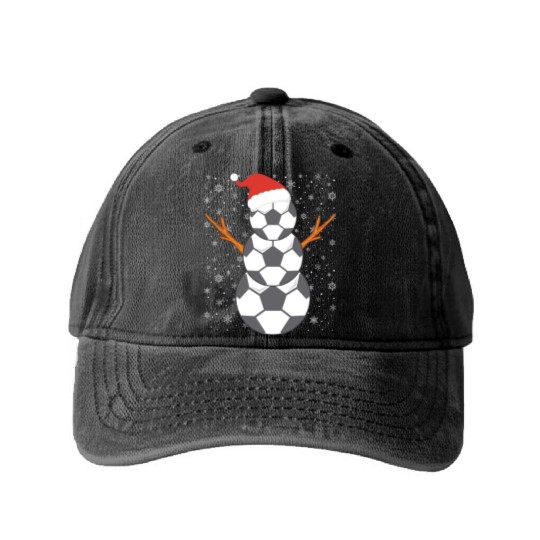 Soccer Snowman Christmas Time Winter Season Washed Denim Baseball Caps