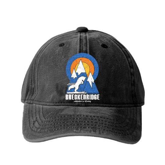 Retro Breckenridge Ski White Fox Washed Denim Baseball Caps