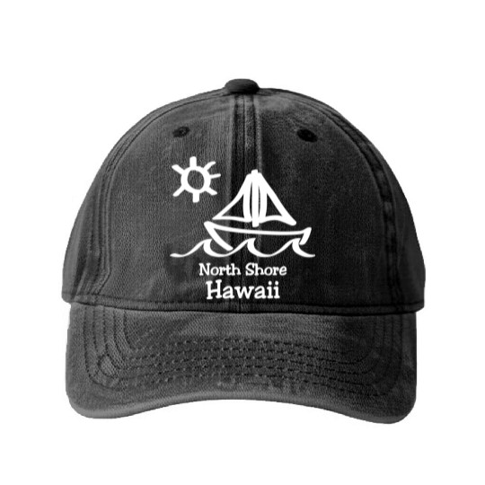 North Shore Hawaii Sailboat Souvenirs Gifts Washed Denim Baseball Caps