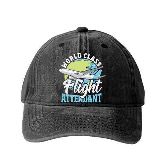World Class Flight Attendant Aviation Washed Denim Baseball Caps