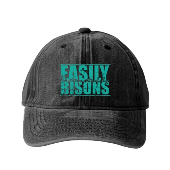 Easily Distracted by Bisons Animal Washed Denim Baseball Caps