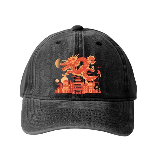 Year Of The Dragon Washed Denim Baseball Caps | chinese lanterns