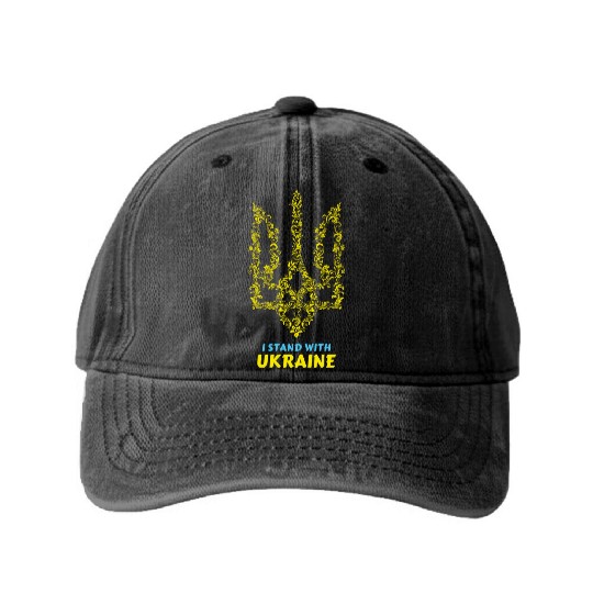 UKRAINE, I STAND WITH UKRAINE Washed Denim Baseball Caps