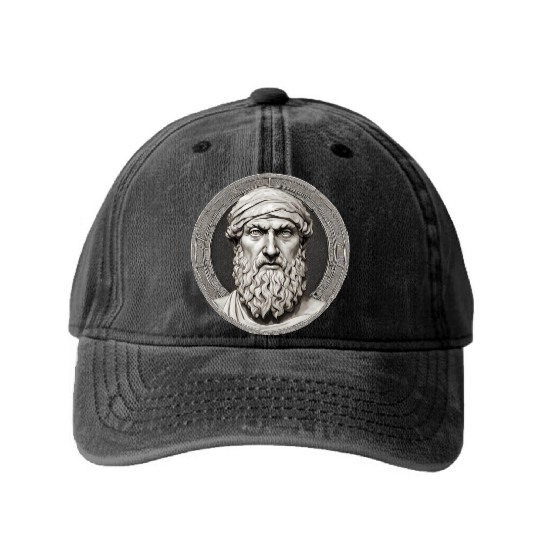 Pythagoras Greek Mathematician Artwork Washed Denim Baseball Caps