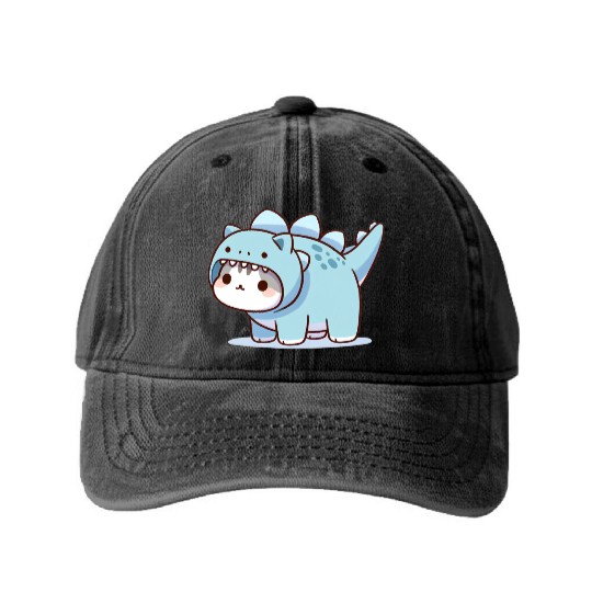 Cat in Stegosaurus Costume Washed Denim Baseball Caps