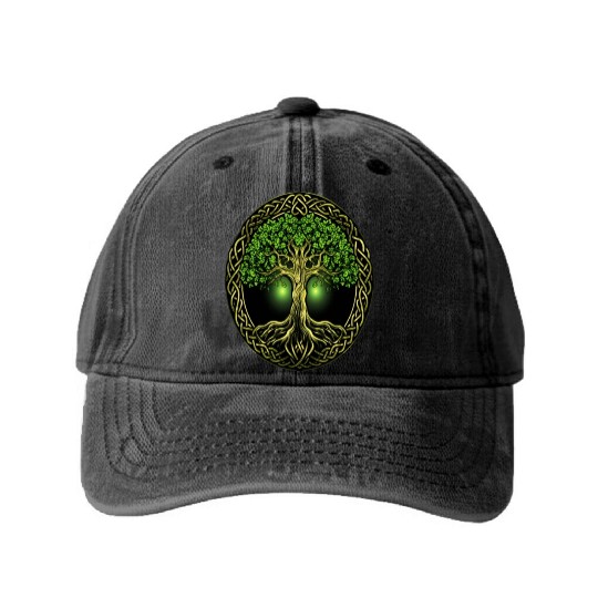 St Patricks Day Celtic Knot Tree Irish Gaelic Washed Denim Baseball Caps