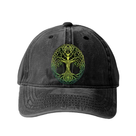 St Patricks Day Celtic Knot Tree Irish Gaelic Washed Denim Baseball Caps
