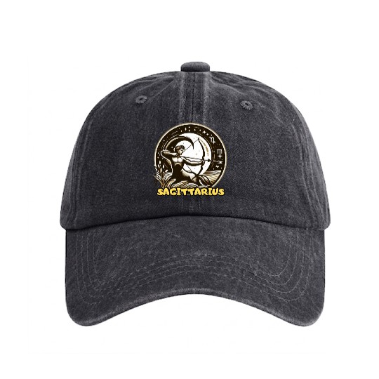 Sagittarius Horoscope Washed Denim Baseball Caps