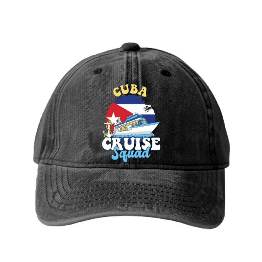 Cuba Cruise Squad Family Vacation Trip Washed Denim Baseball Caps
