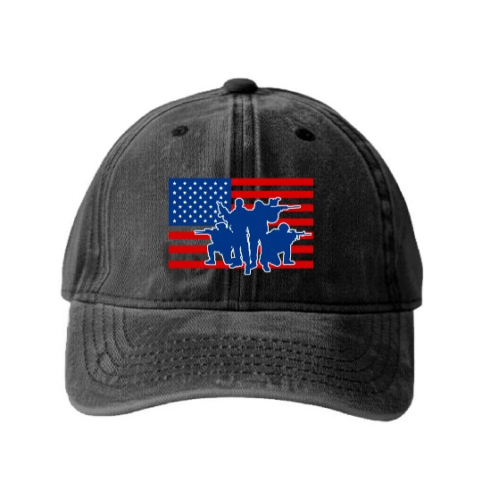 Military Army Soldiers US Flag Washed Denim Baseball Caps