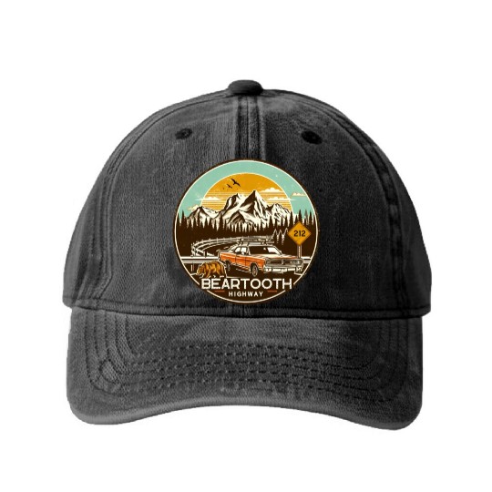 Beartooth Highway US 212 Washed Denim Baseball Caps