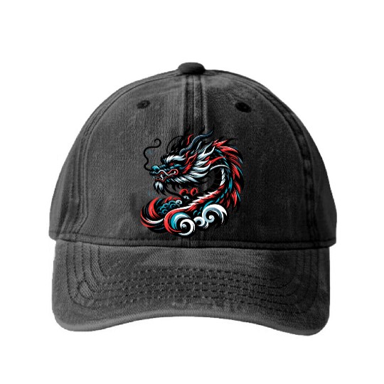 Colorful Chinese Dragon Artwork Essentials Washed Denim Baseball Caps