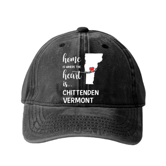 Chittenden County Vermont Is Where My Heart Is Washed Denim Baseball Caps