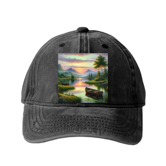 Serenity in Blossom Elegant Floral Art Washed Denim Baseball Caps
