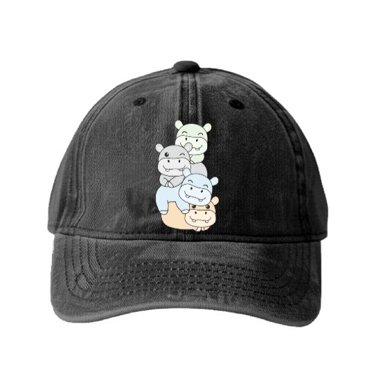 Unlabeld Flag Pride Lgbtq Cute Hippo Washed Denim Baseball Caps