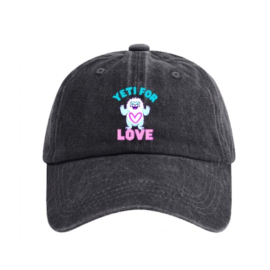 Yeti for Love Funny Valentines Day Washed Denim Baseball Caps