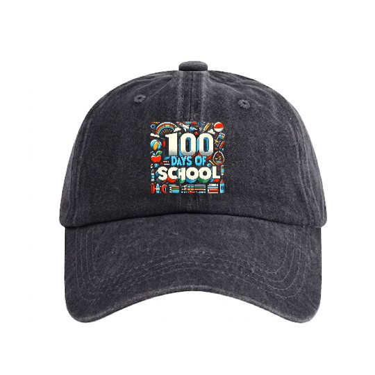 100 Days of School Teacher Student Education Washed Denim Baseball Caps