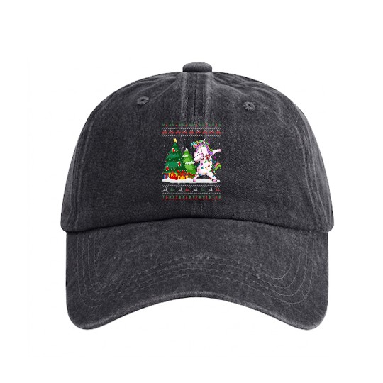 Funny Dabbing Unicorn Lover Santa Hat Ugly Washed Denim Baseball Caps