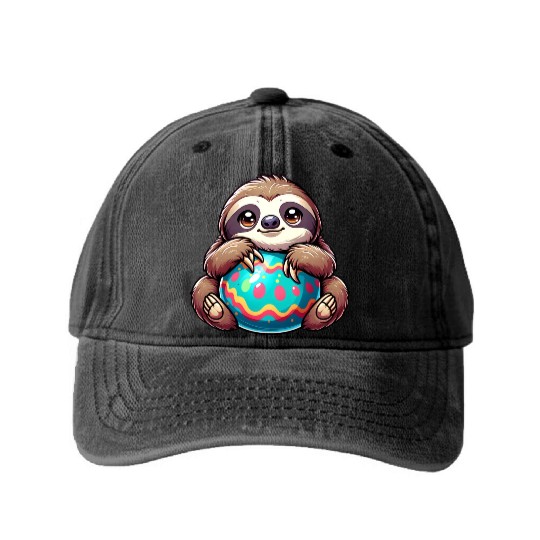 Easter Sloth: Embrace and Easter Egg Washed Denim Baseball Caps