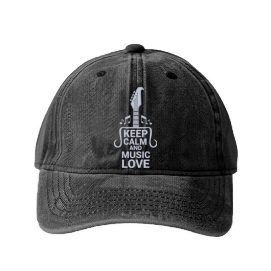 Keep Calm and Music Love Washed Denim Baseball Caps