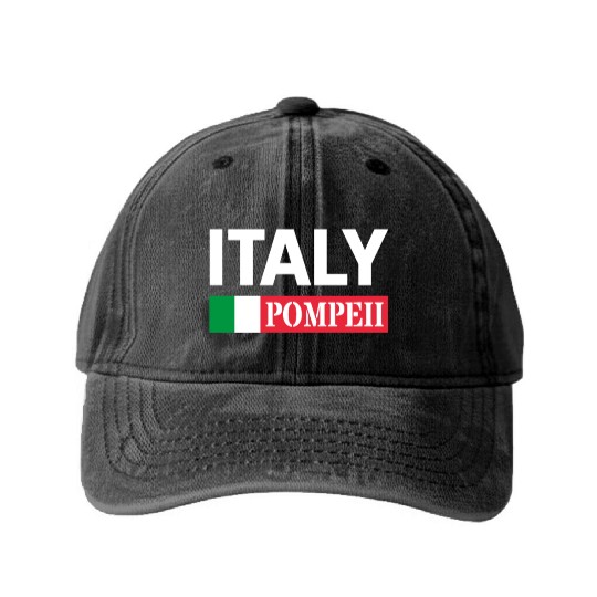 Italy Flag Pompeii Conservation Volcanic Eruption Washed Denim Baseball Caps